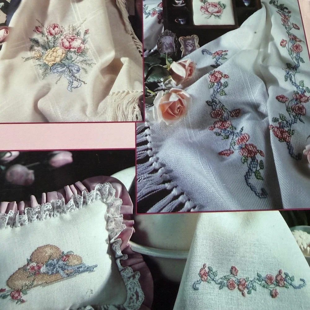 Vintage Cross Stitch Pattern Booklets Paula Vaughan Rose Garden Leisure Arts 3pc